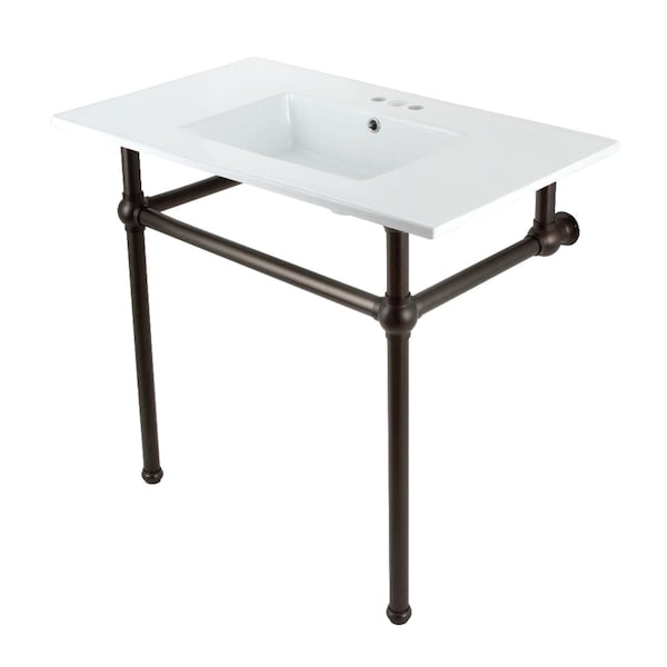 Kingston Brass 37 Console Sink with Brass Legs 8Inch, 3 Hole, WhiteOil Rubbed Bronze KVBH37227W4ORB - main